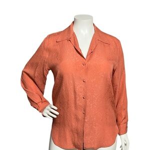 ⭐️Silk Boutique 100% Silk Rust Pink Textured Floral Button Front Blouse Sz-Large